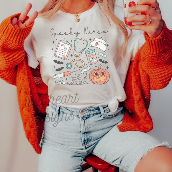 Spooky Nurse Halloween Shirt, Nurse Shirt, Halloween Shirt, Unisex Short Sleeve - Picture 1 of 3